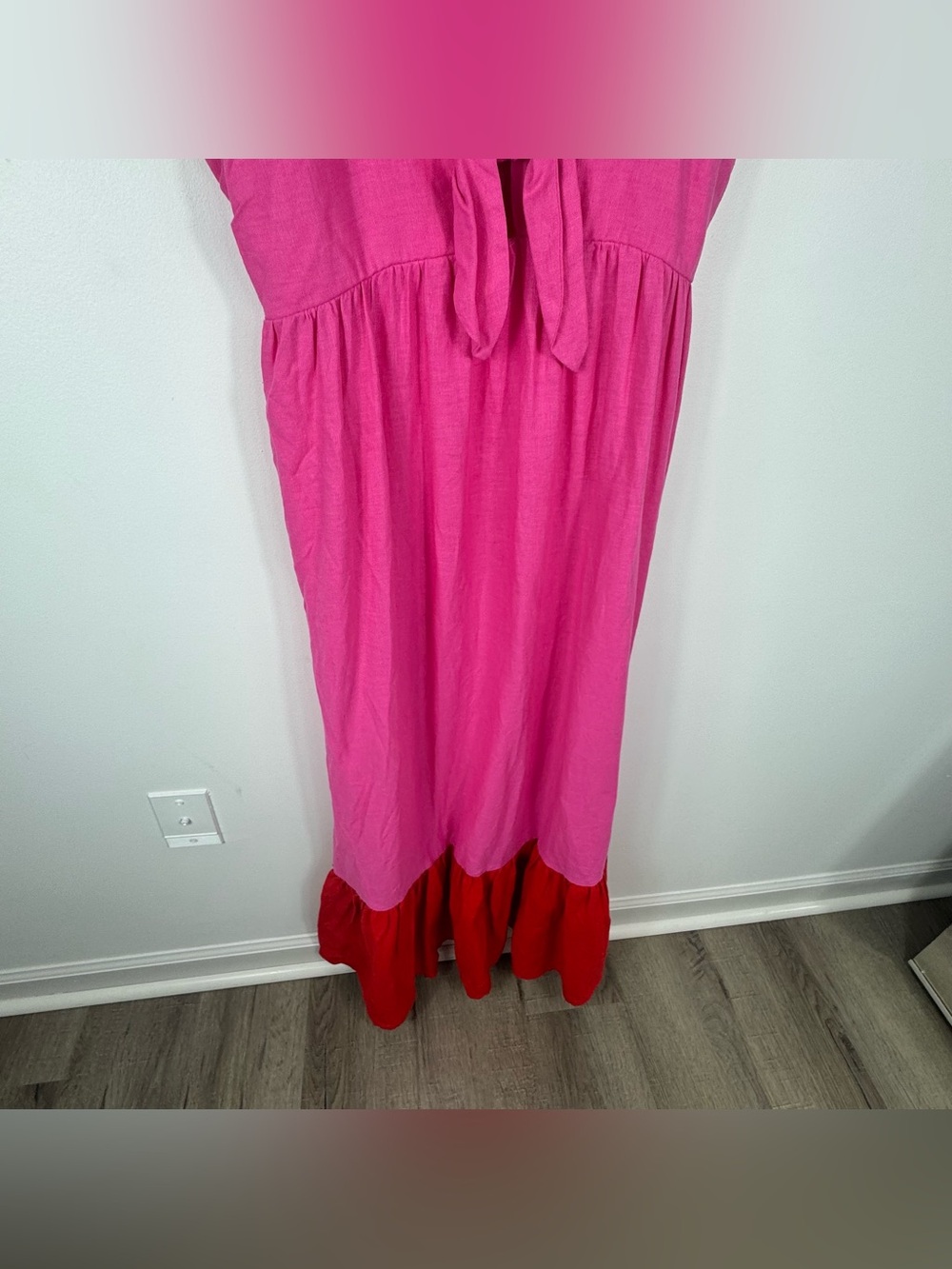 Tabitha Brown for Target Pink Red Linen Blend Colorblock Maxi Dress XL Flowy - Picture 4 of 8